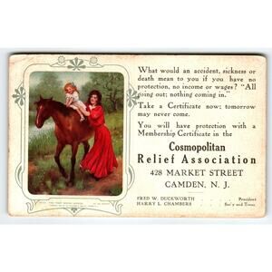 Girls 1st Horse Riding Advertising Postcard Cosmopolitan Relief Camden NJ 1909